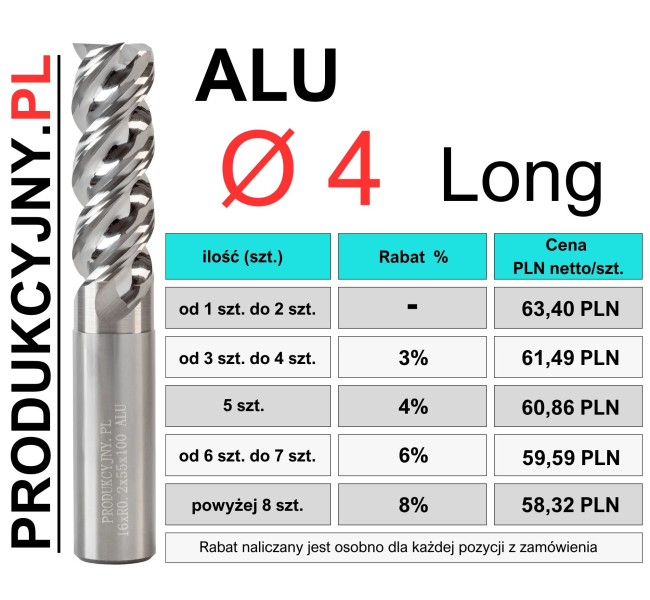 Frez fi 4 R0,1 ALU LONG L75